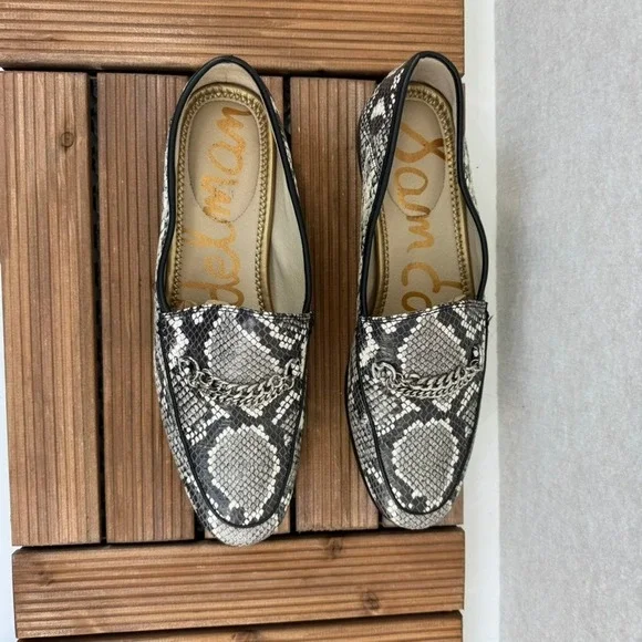 Sam Edelman Womens 10M Loafers Snake Print Chain Detail Slip On Flats Shoes - Picture 3 of 10